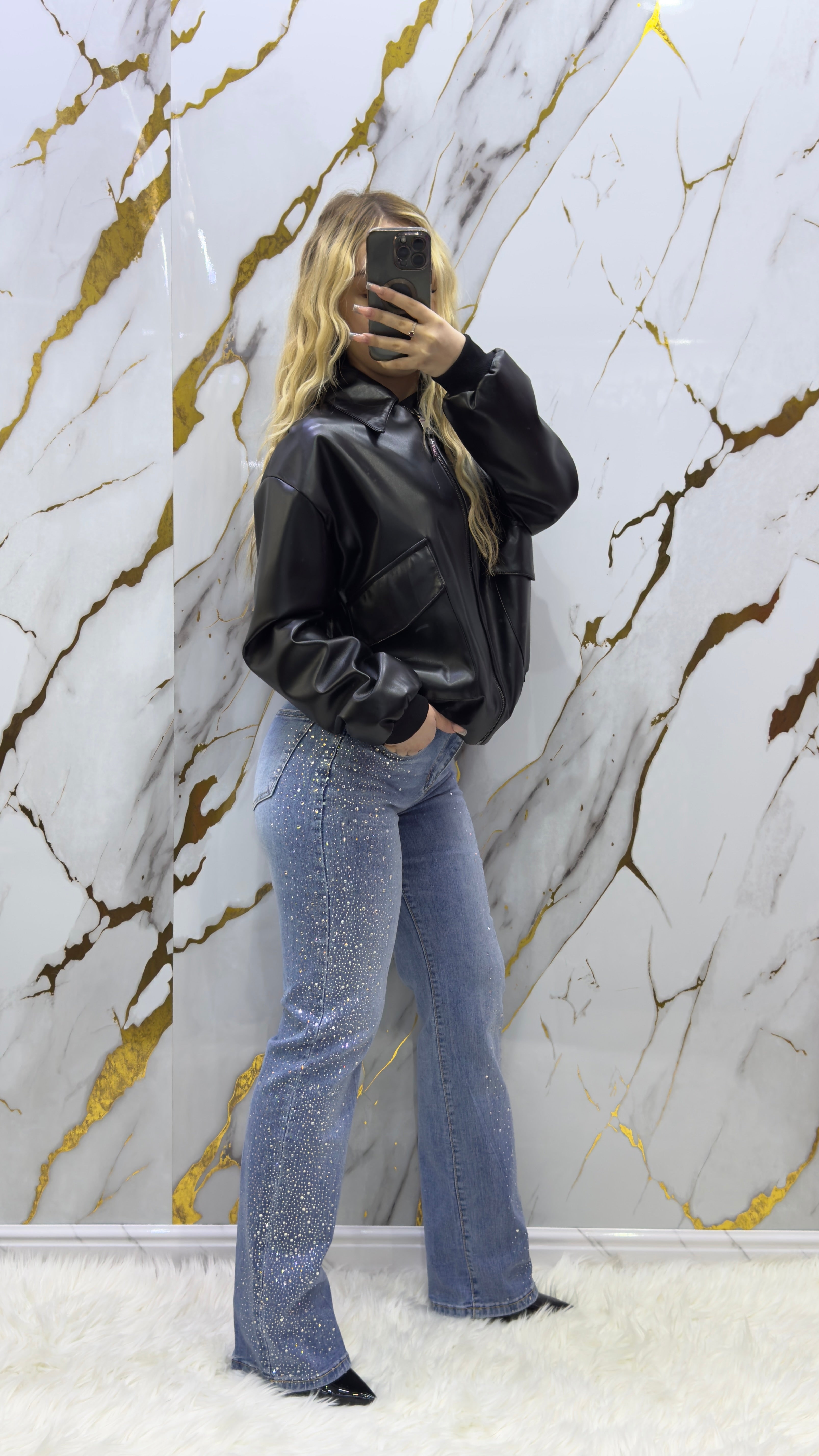 Jeans Pdk diritto con applicazioni strass sui lati