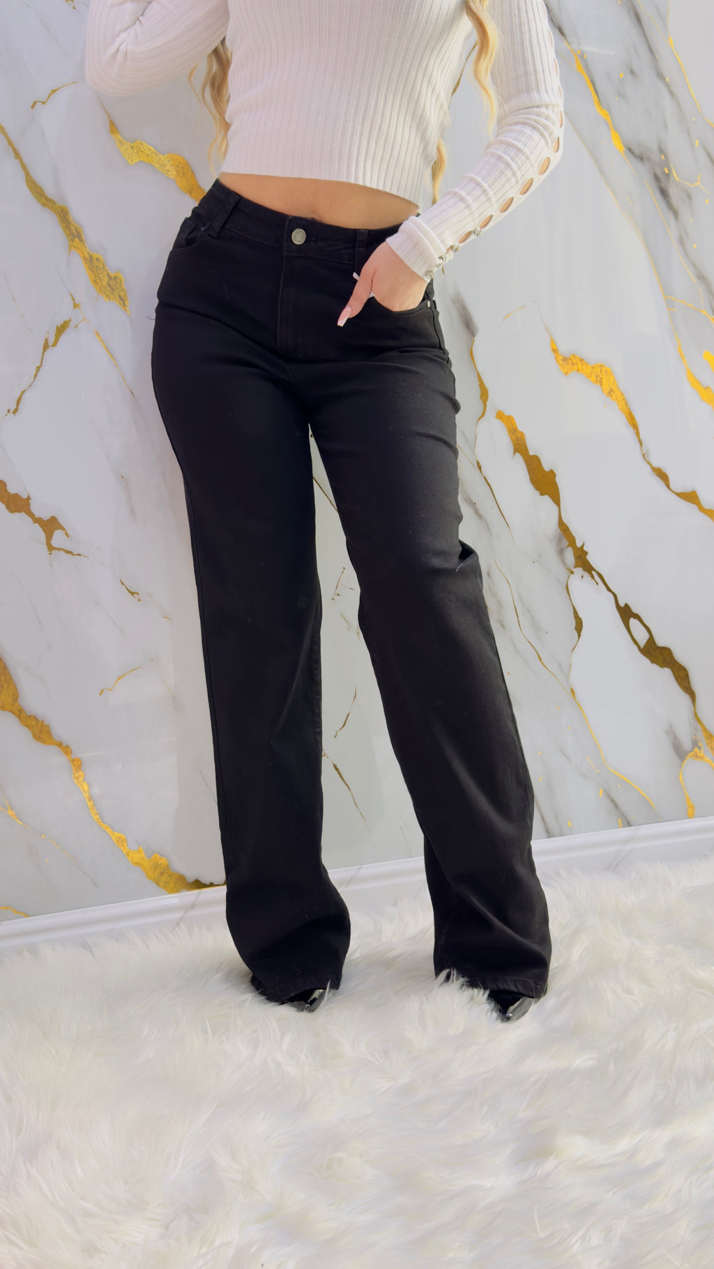 Jeans a palazzo Isi elasticizzato nero