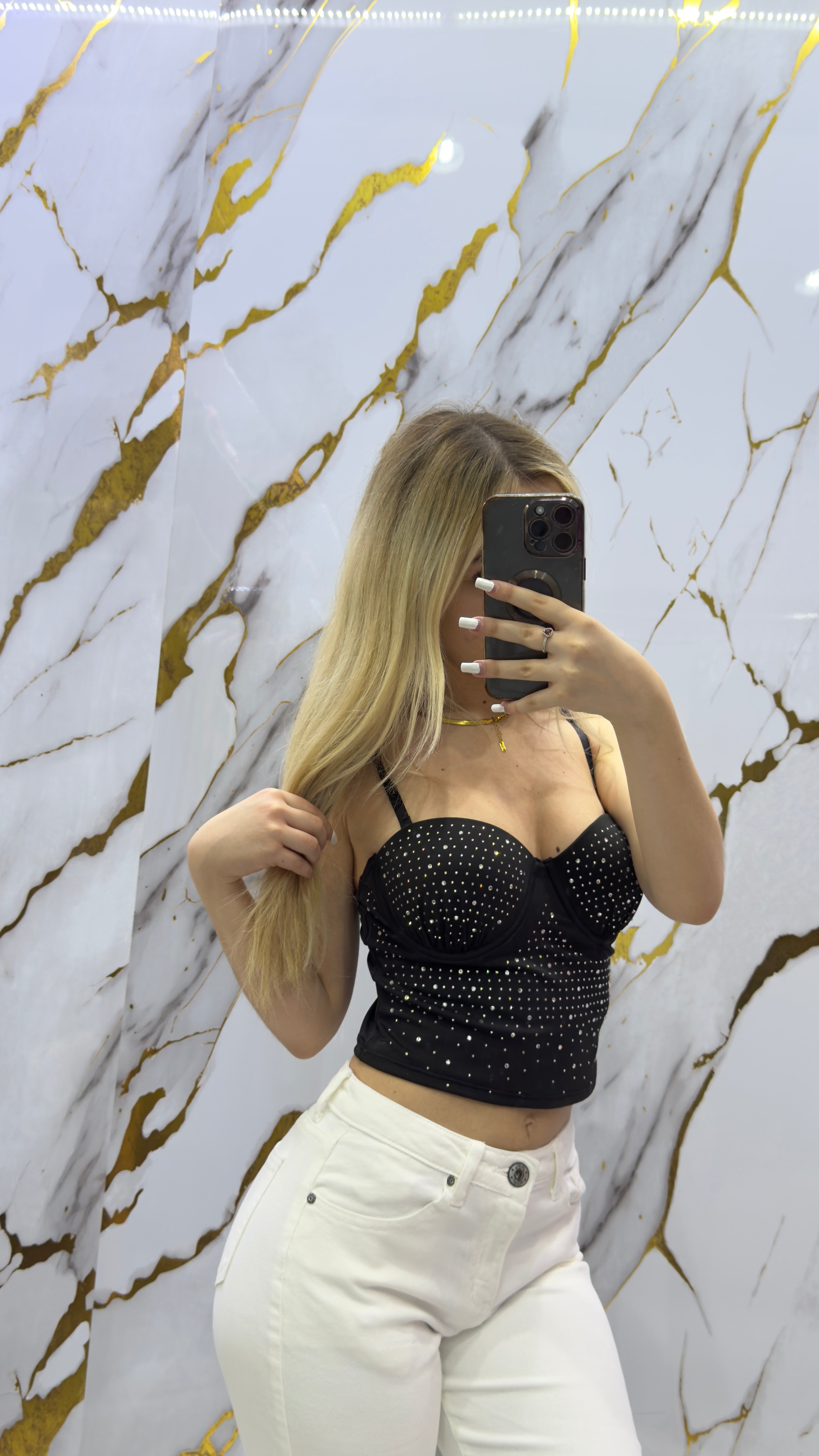 Top con strass elasticizzato regolabile