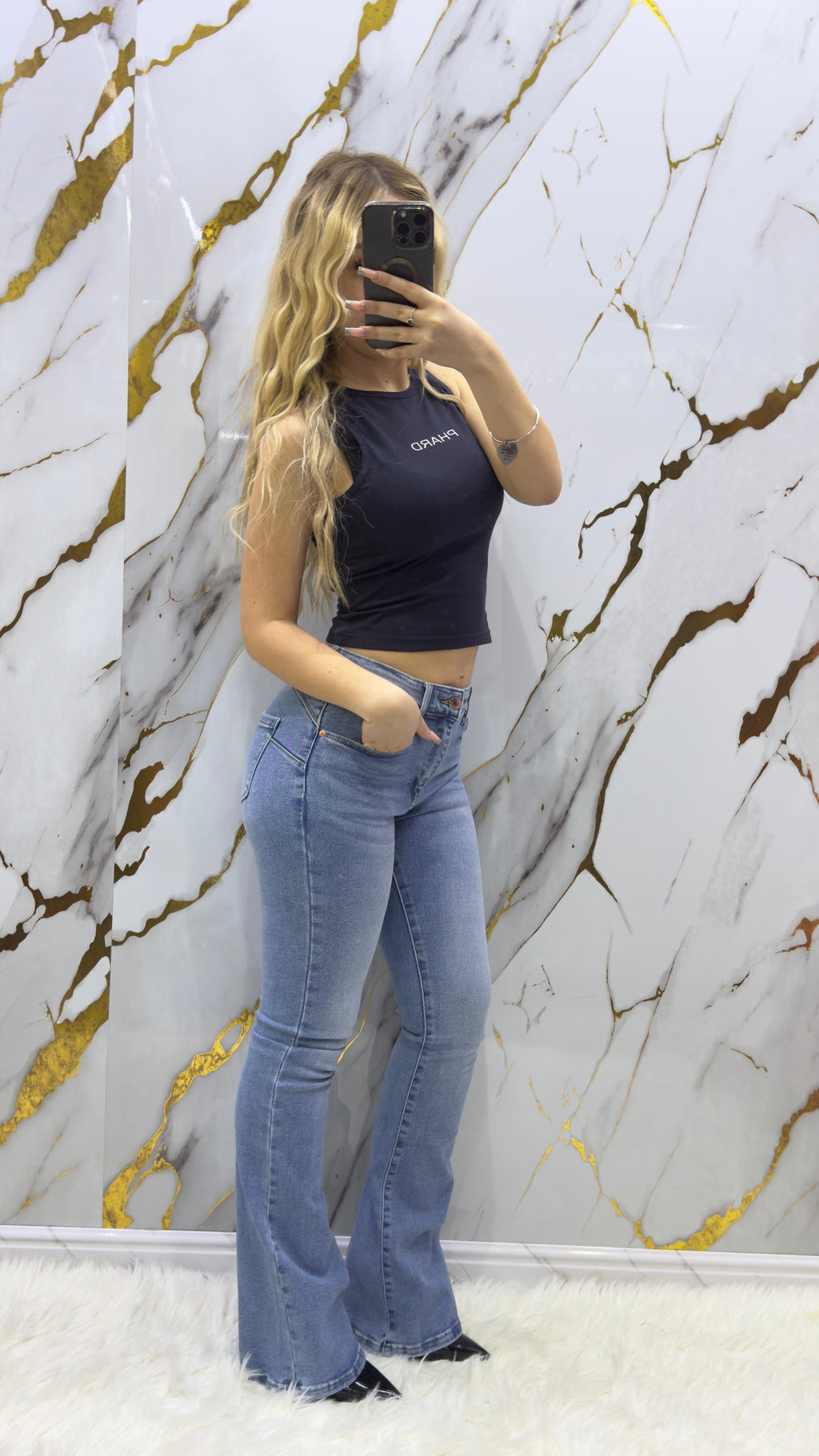 Top Jeans a zampa elasticizzato