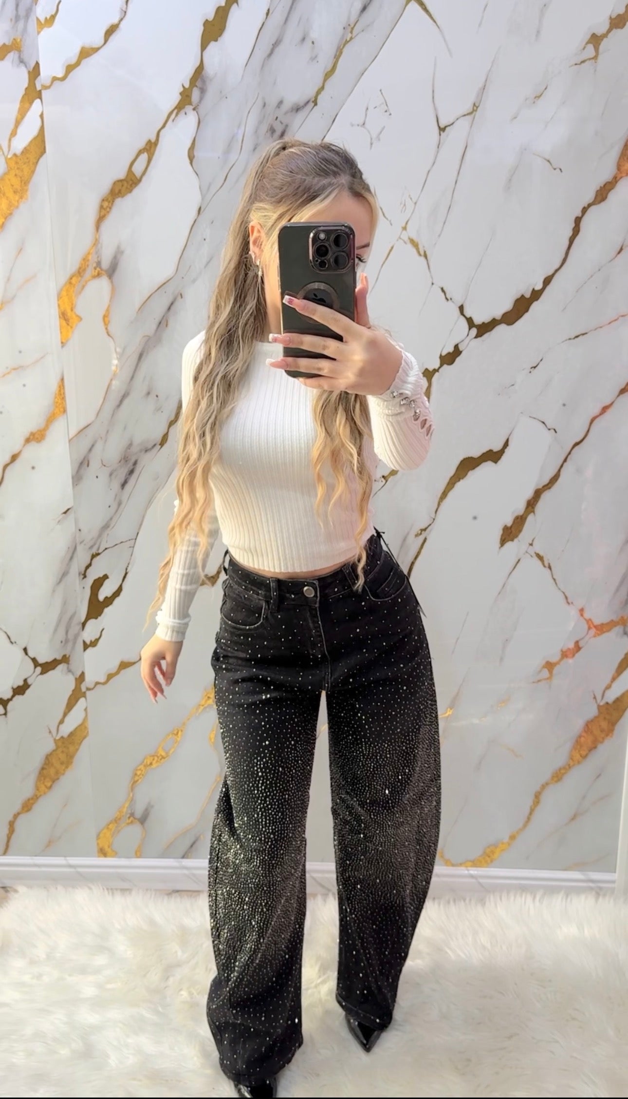 Jeans balloon Top elasticizzato con applicazioni